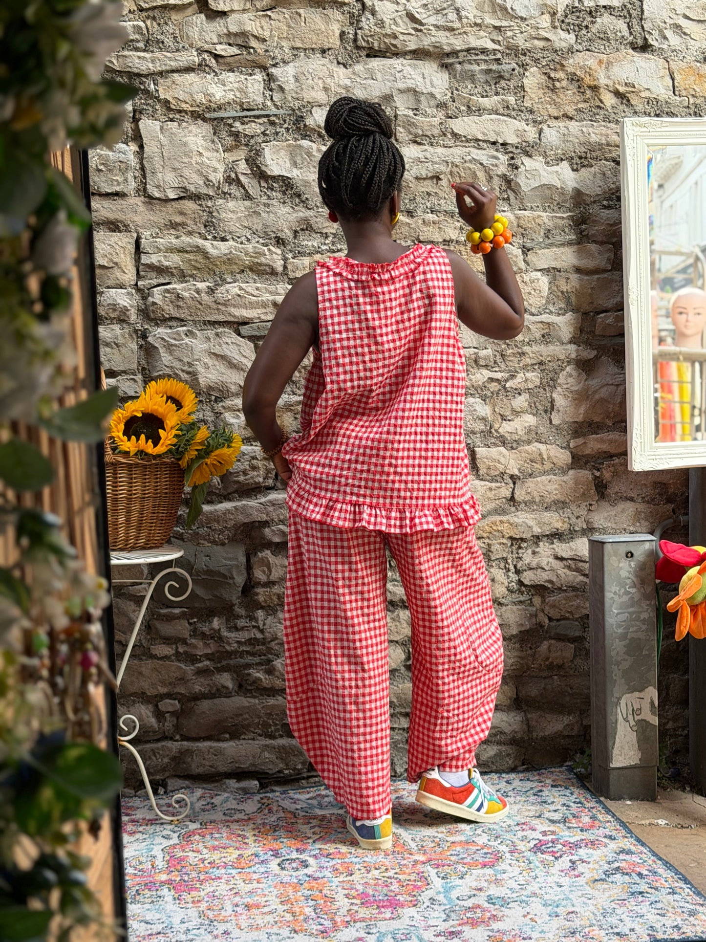Tama Gingham Barrel Set Top And Trousers In tomato red One Size Fits Size 8-18