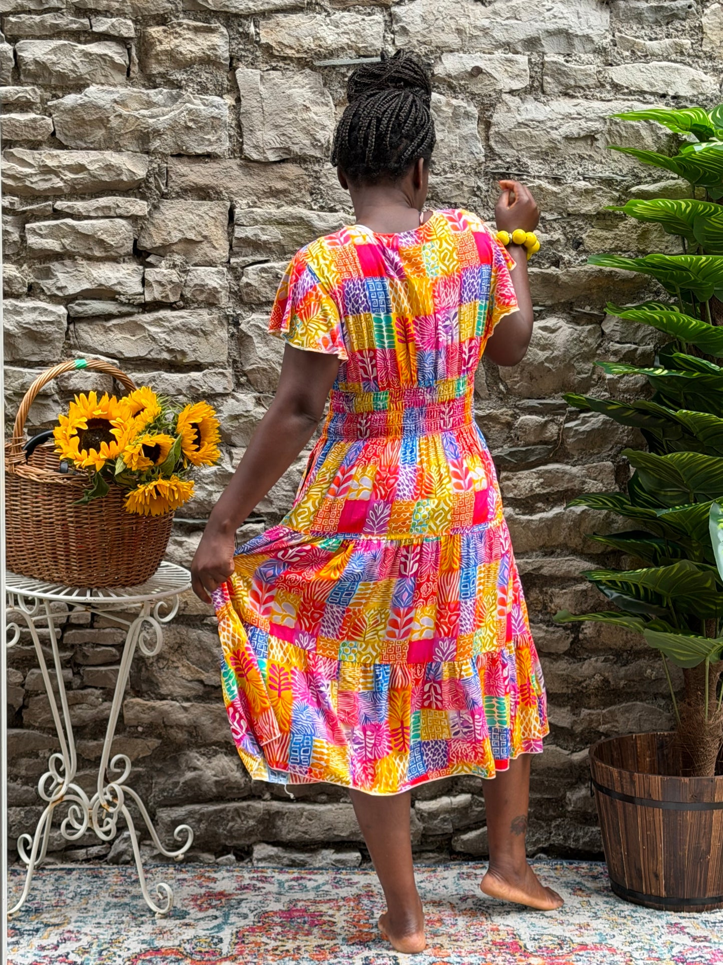 Stunning Printed Atta Dress In MIDI Length Fits Size 8-20 in bright mini prints