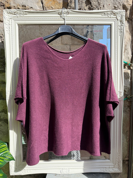 Stunning Aubergine Colour Ayana knitted Short Sleeve Jumper Size 8-22