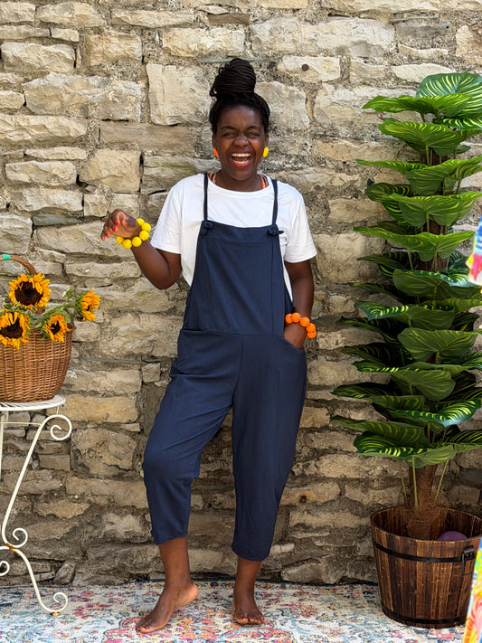 Soft Abou Dungarees In Navy Fits Size 6-14