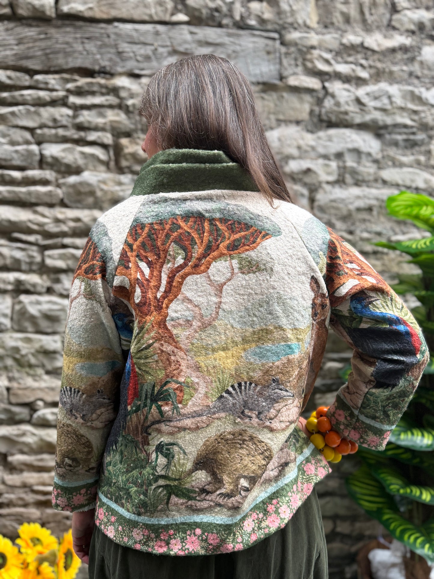 The Stunning Akeya Boucle Knot Jacket One Size 10-16 Eden Garden Print 50% Wool