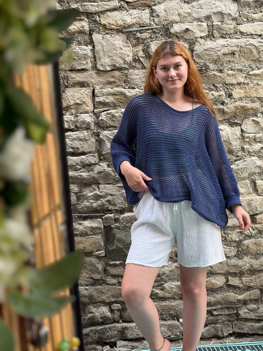 Stunning AFFINAH Layering Fish Net Top Size 10-24 In Light Blue