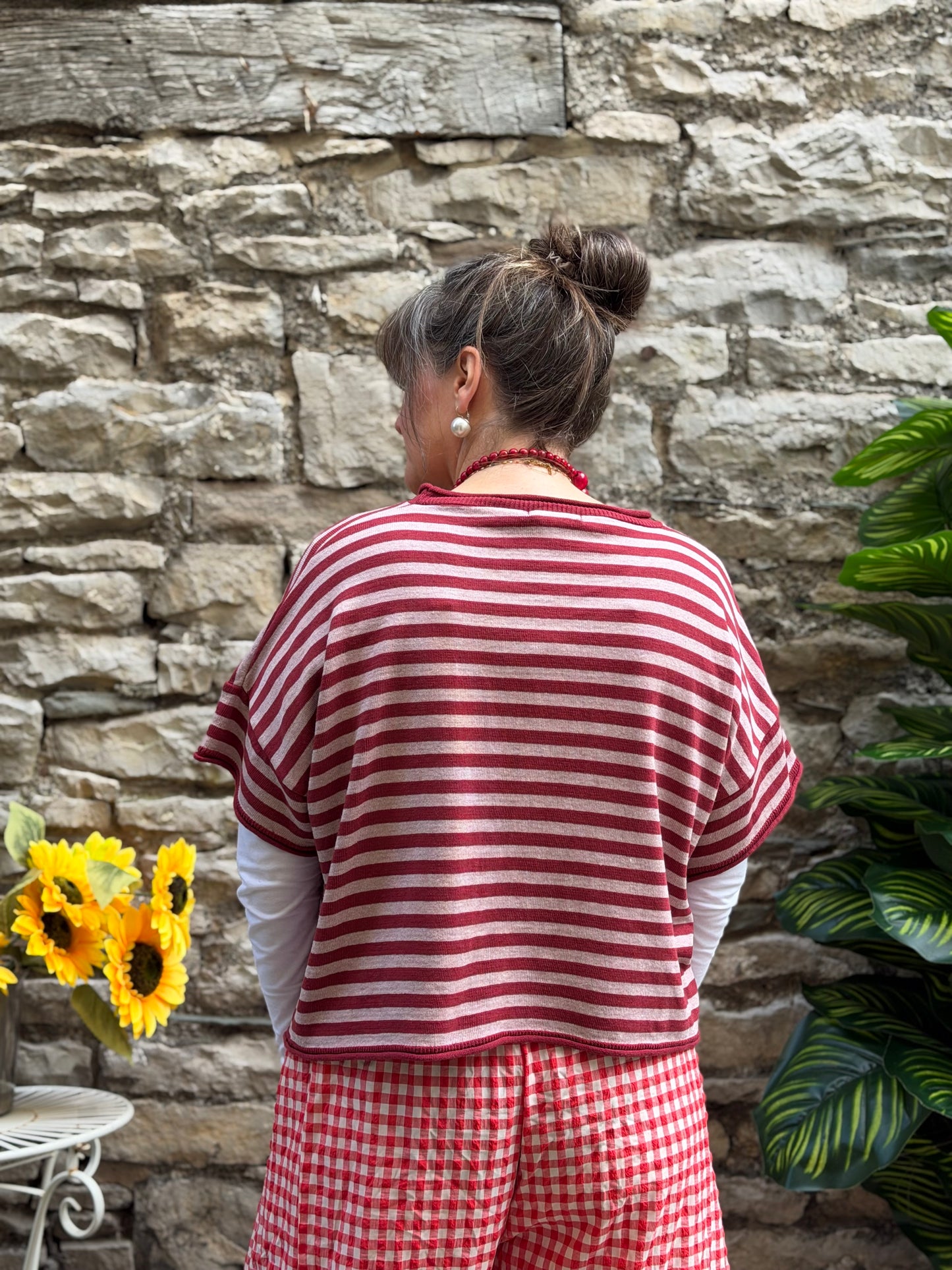 Wine Red Aliyah Striped Knitted Tee Size 8-20❤️