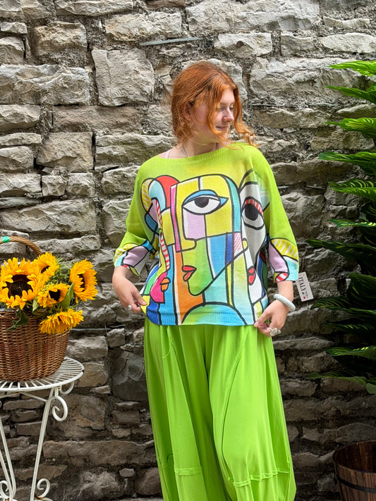 ODA Soft Knitted Top Size 8-18 in lime green