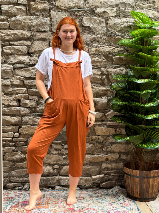 Soft Abou Dungarees In rust orange Fits Size 8-14