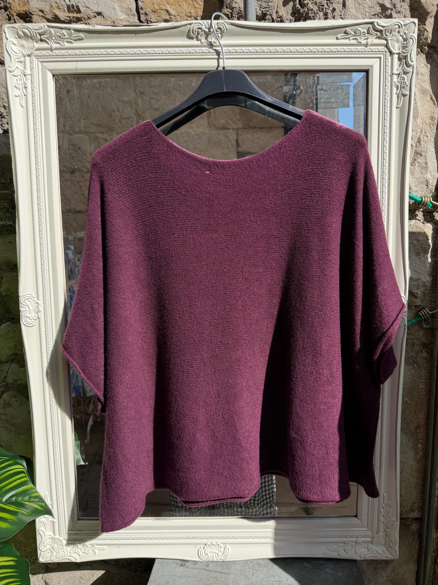 Stunning Aubergine Colour Ayana knitted Short Sleeve Jumper Size 8-22