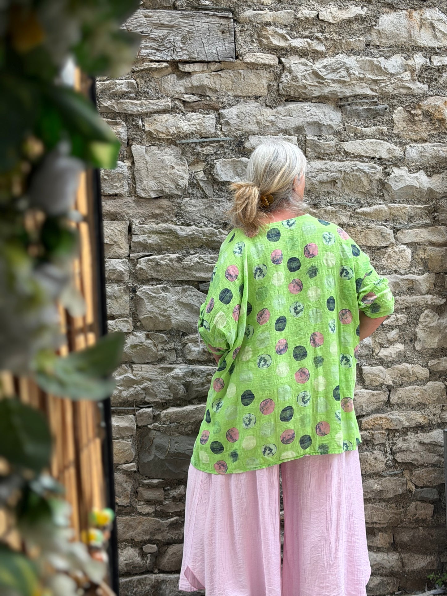 Longline spotty top One size fits 8-18 in green