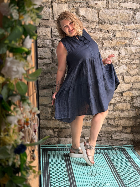 Pure Linen Super Cute Tiered Dress One Size Will Fit from Size 8-16