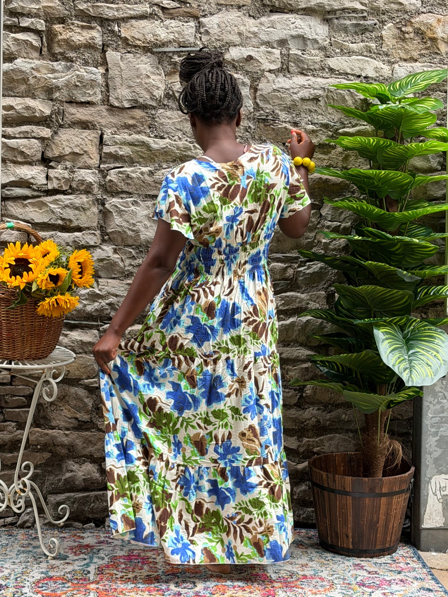Stunning Printed Atta Dress In Maxi Length Fits Size 8-20 in blue and green