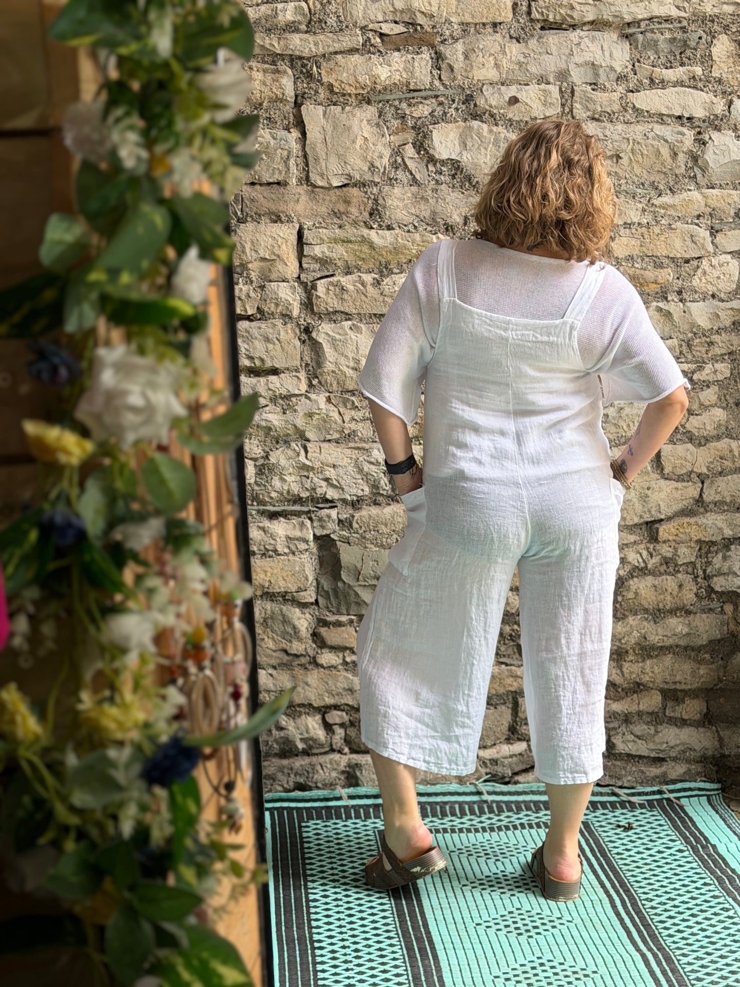 Pure Linen White Dungarees One Size Fits Sizes 8-14