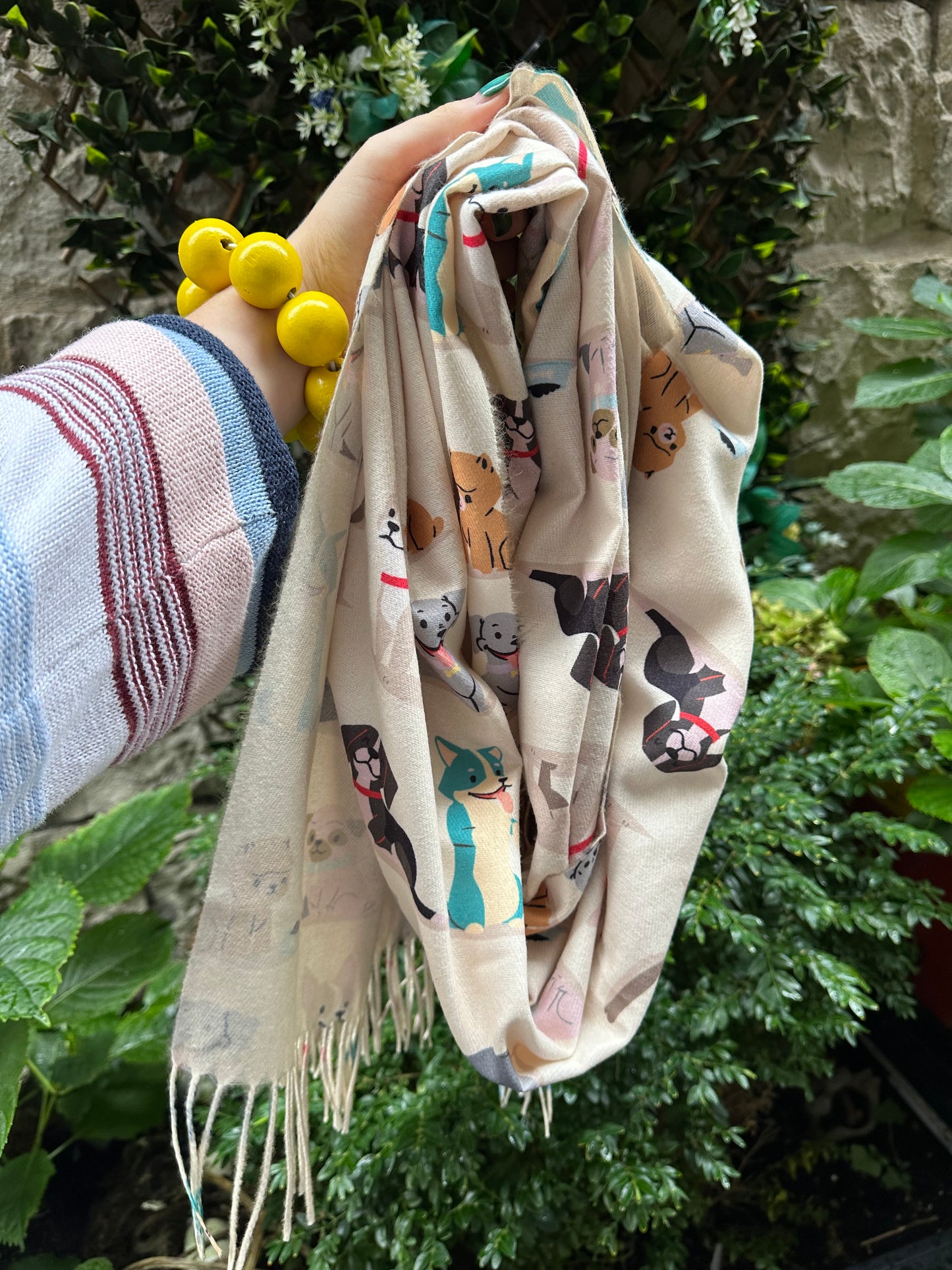 Mix colours dog print scarf in cream