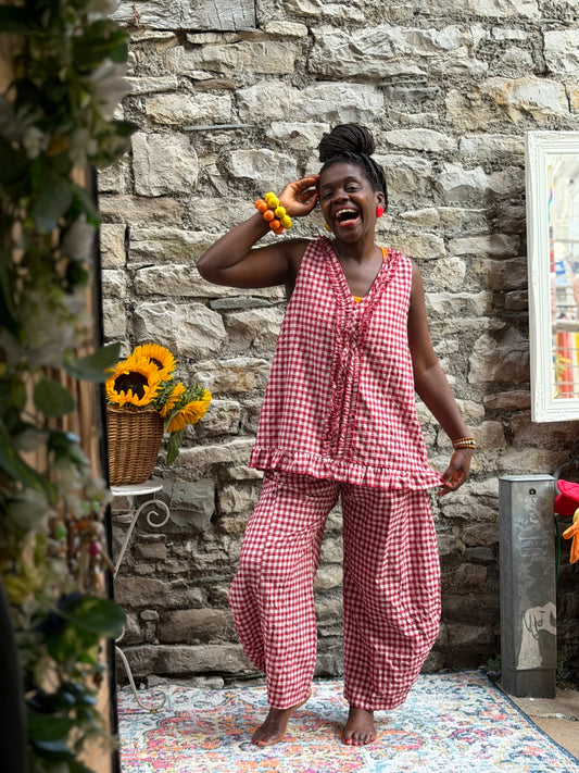 Tama Gingham Barrel Set Top And Trousers In red One Size Fits Size 8-18