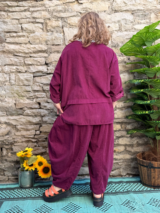 Cord Yeba Set Trousers and Top In Fits Size 12-26 In Raspberry