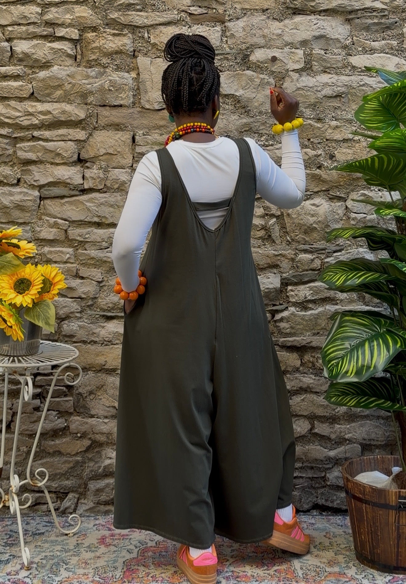 Obbe Sleeveless Wide Leg jumpsuit in one size fits 8-20 in Khaki