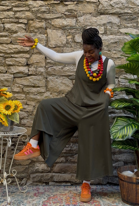 Obbe Sleeveless Wide Leg jumpsuit in one size fits 8-20 in Khaki