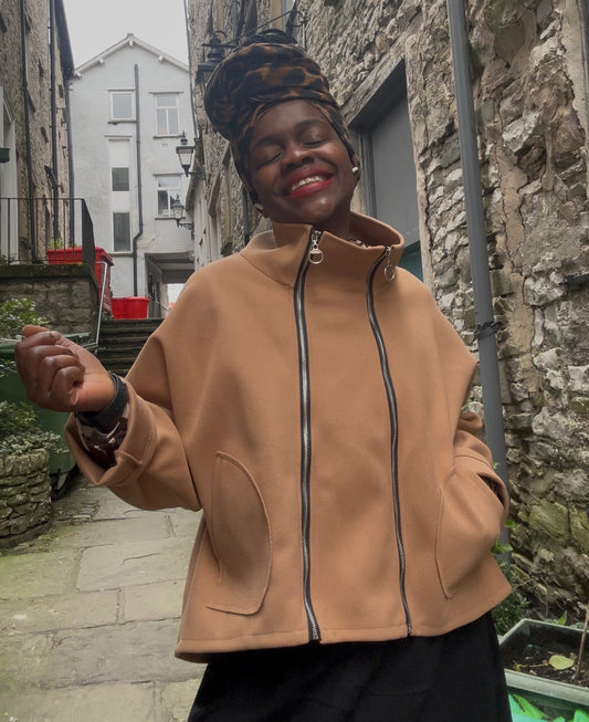 Made In Italy Double Zip Wollen Effect Jacket Fits Size 8-18