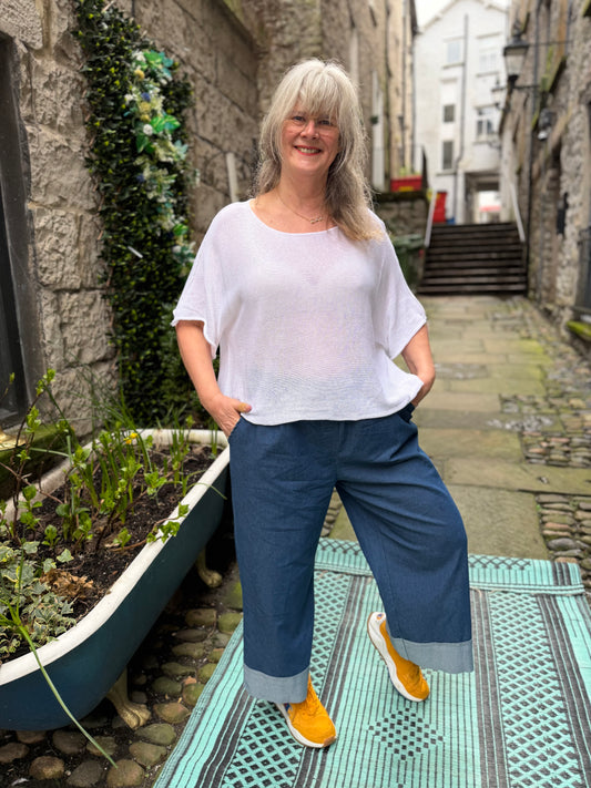 Super-Stretch Wide-Leg Denim Trousers One Size 10-20