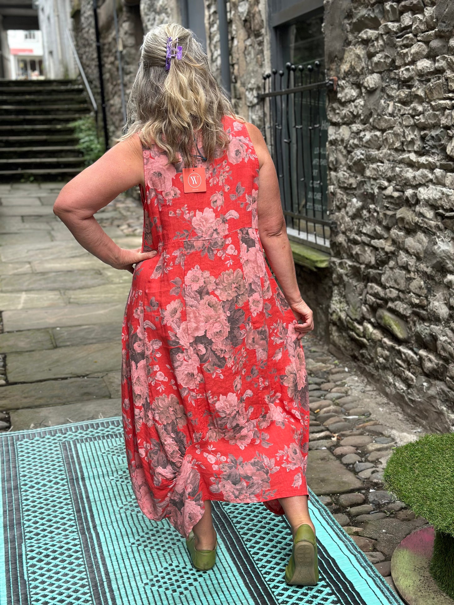 Stunning Floral Pure Linen AKouma Dress with Pockets Cocoon Fits Size 12-20