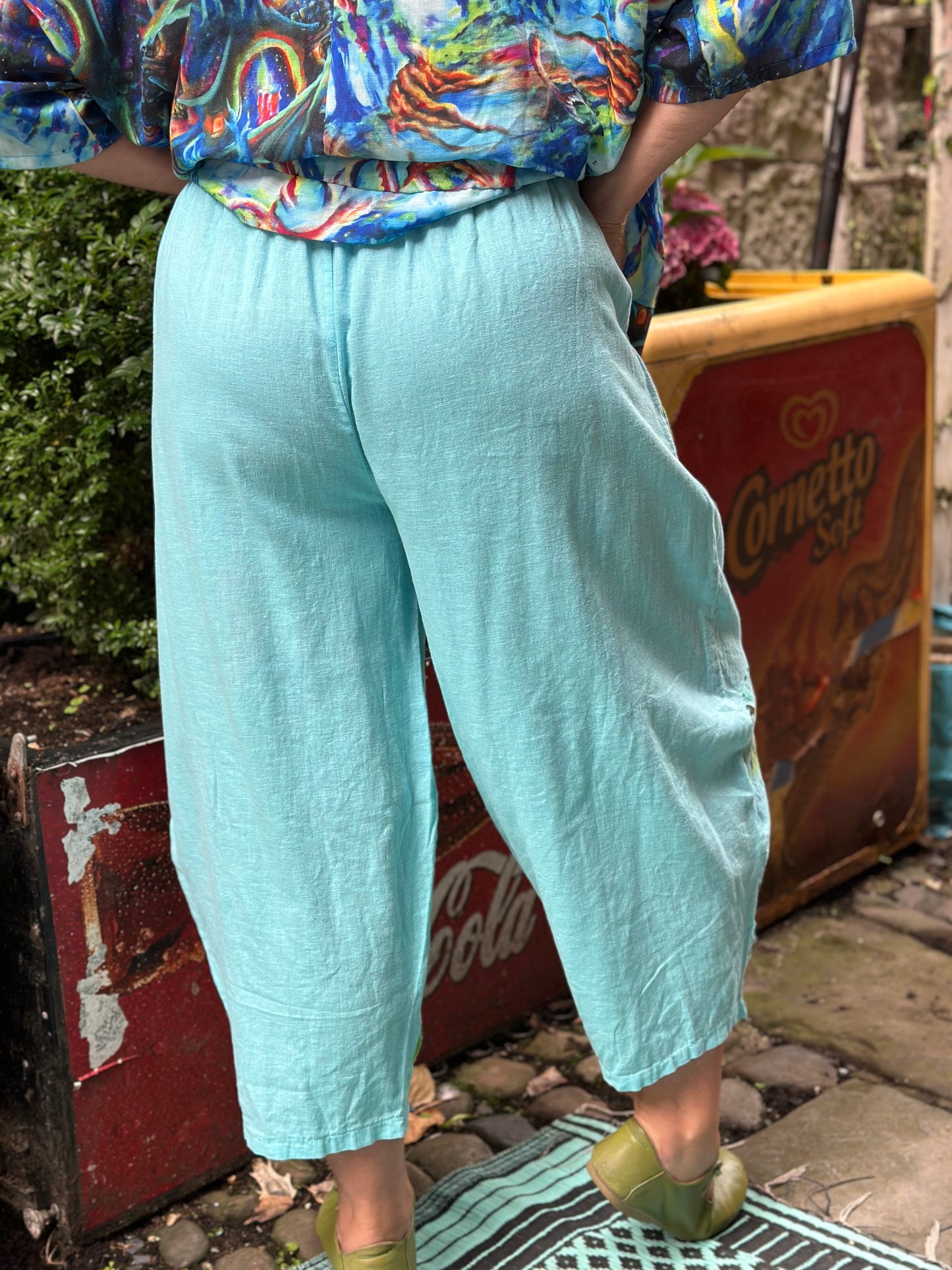 Plus Size Balloon Linen Trousers In Teal Fits Size 12-24