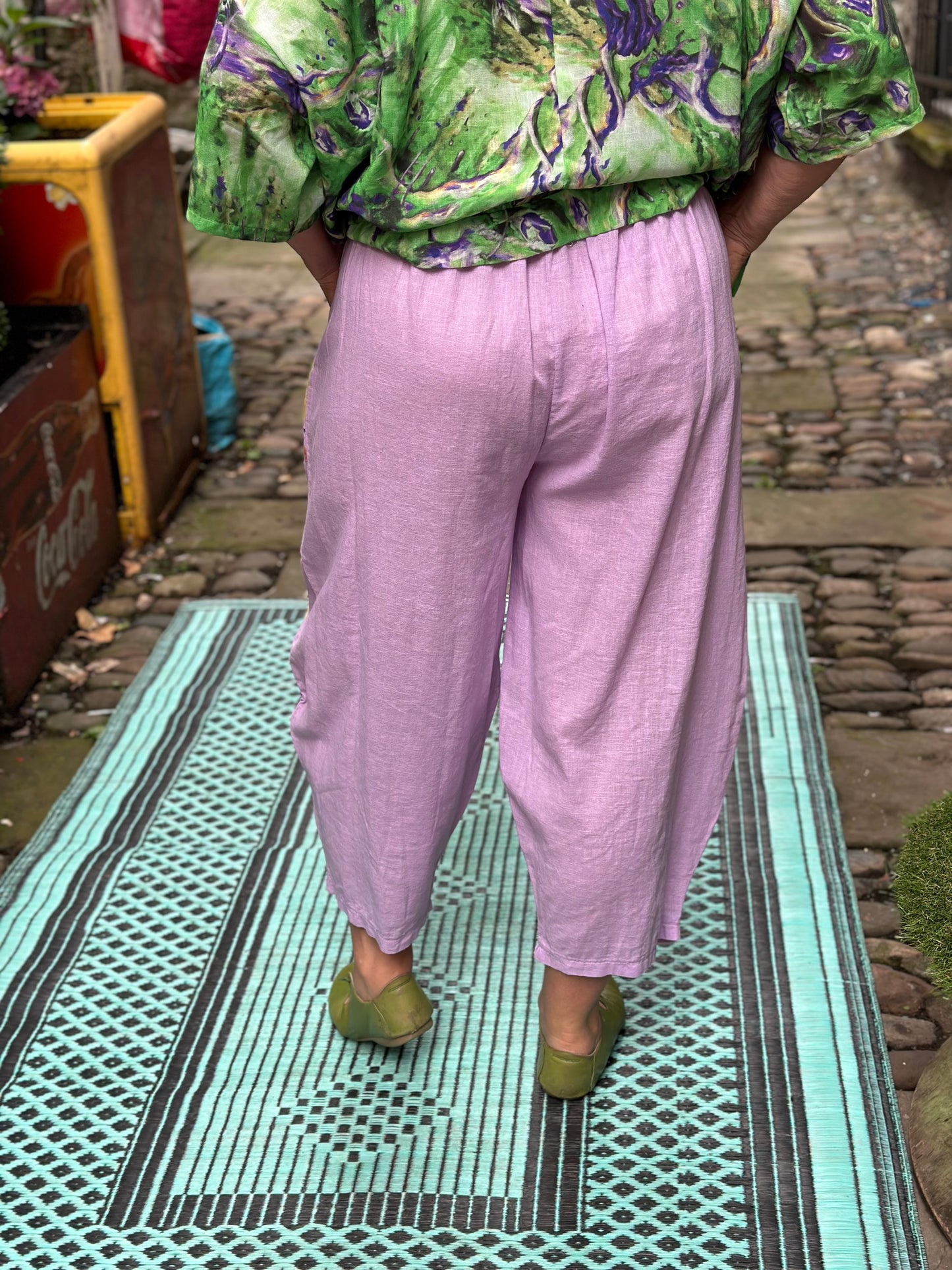 Plus Size Balloon Linen Trousers In Lilac Fits Size 12-24
