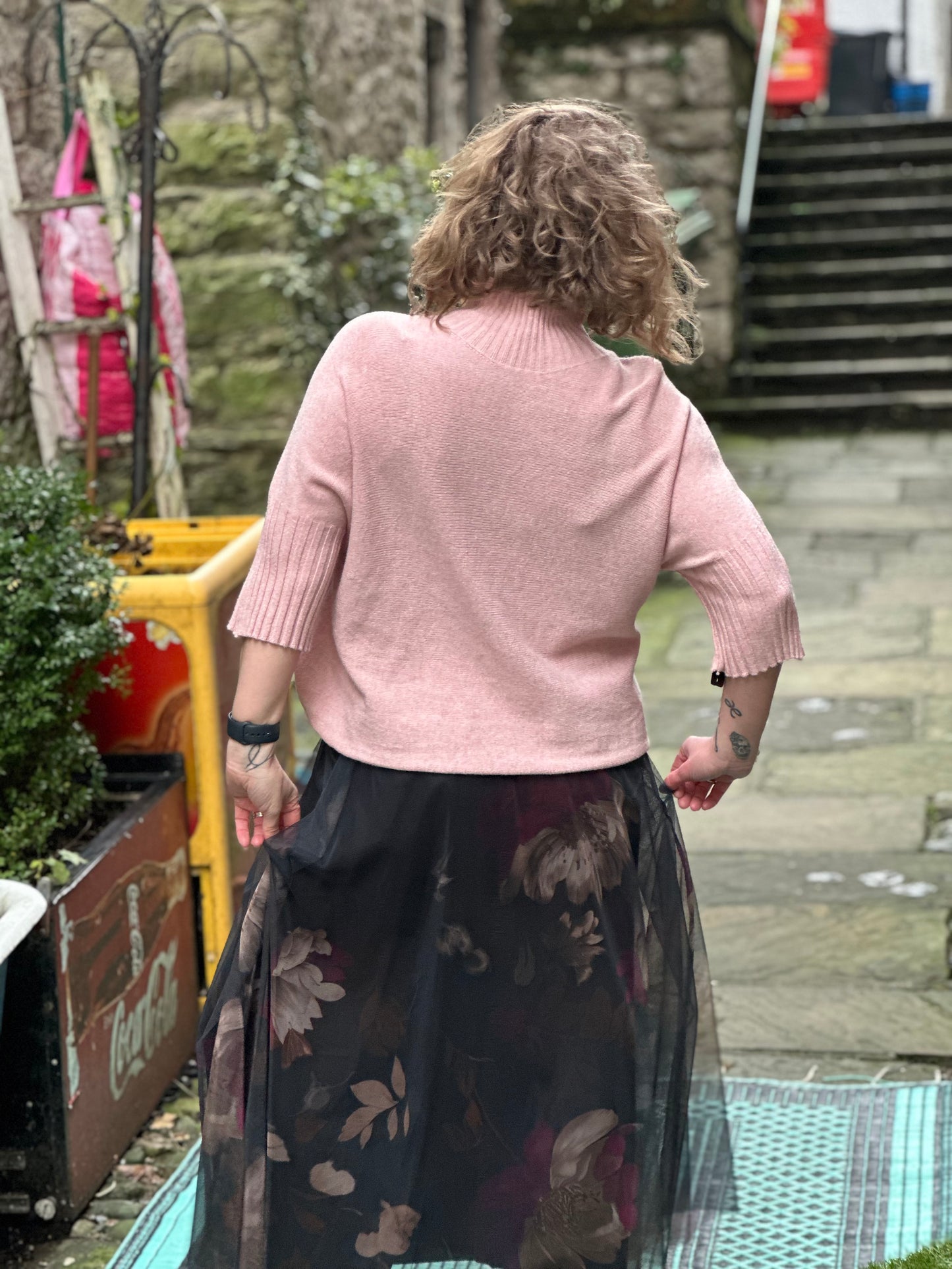 Stunning Ayana knitted Ribbed Neck Jumper In Rose Pink Size 8-20