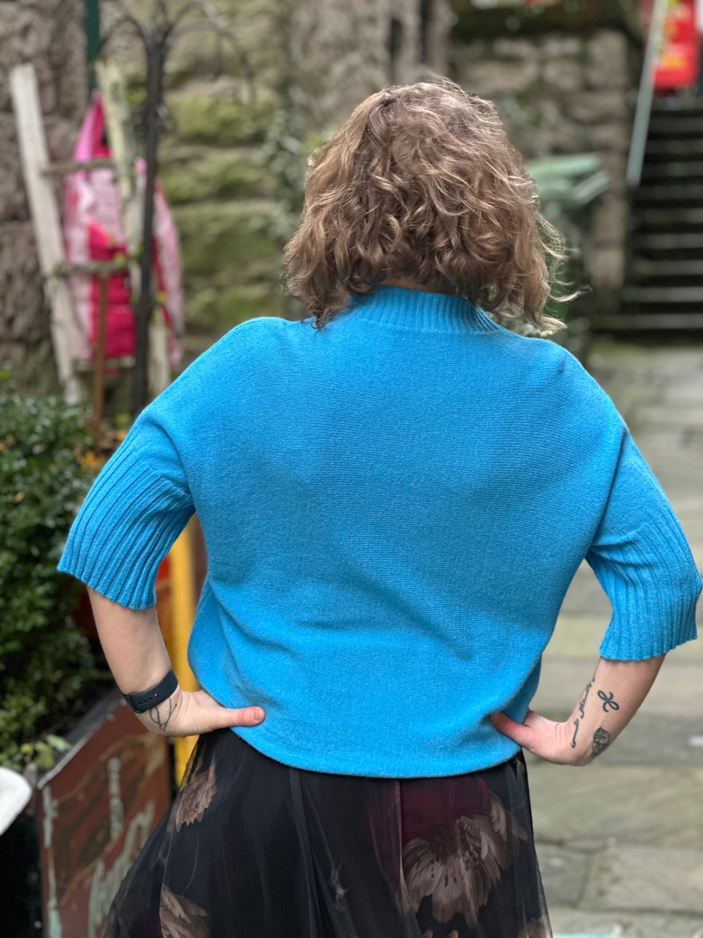 Stunning Ayana knitted Ribbed Neck Jumper In Sea Blue Size 8-20