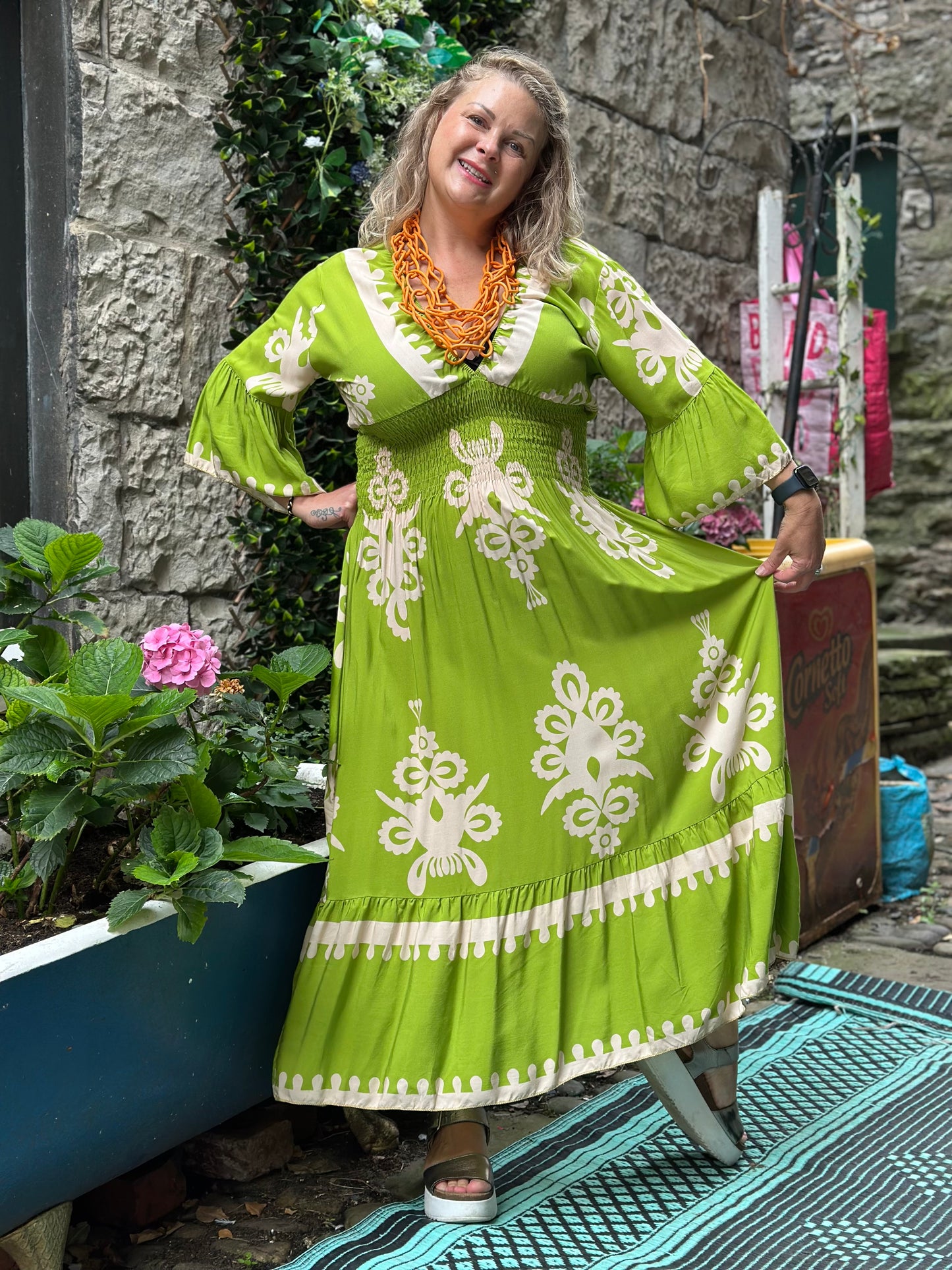 Aja Lime Green Plunged V-Neck Dress Fits Size 12-20