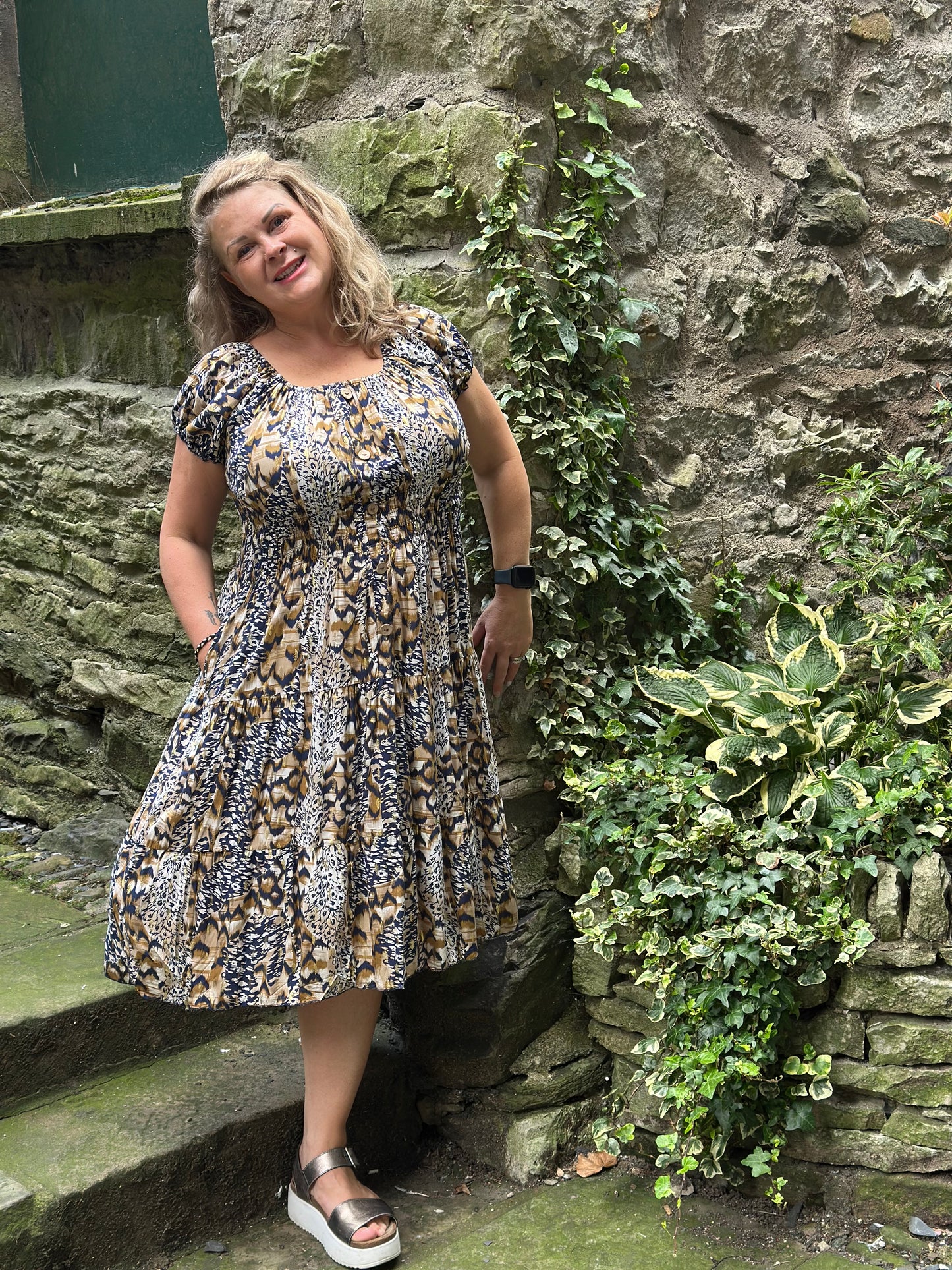 Blue Atta Dress In Midi Length Fits Size 8-20