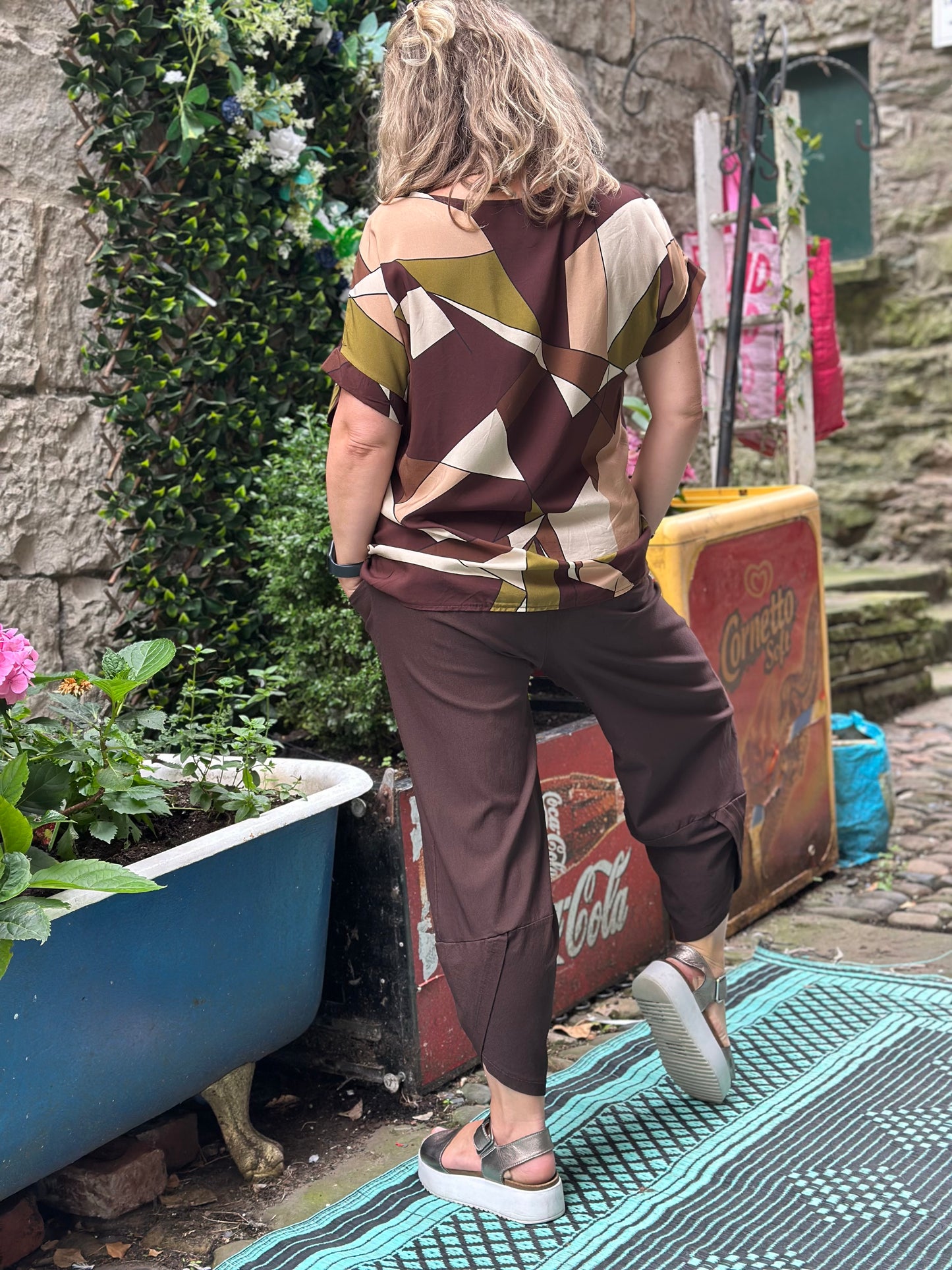 Ossa Geo Print Top Fits Size 8-18 Brown Colours