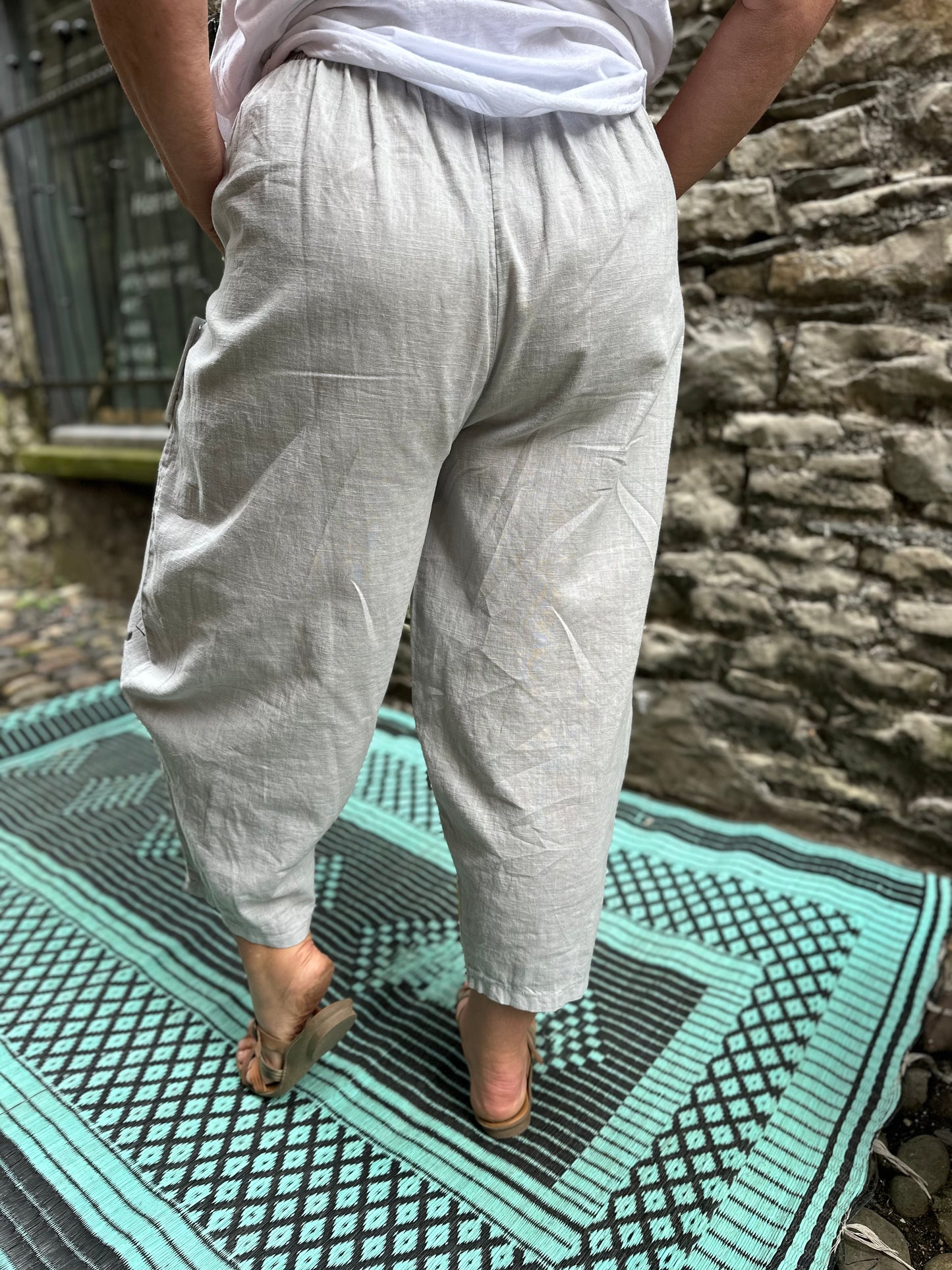 Plus Size Balloon Linen Trousers In Grey Fits Size 12-24