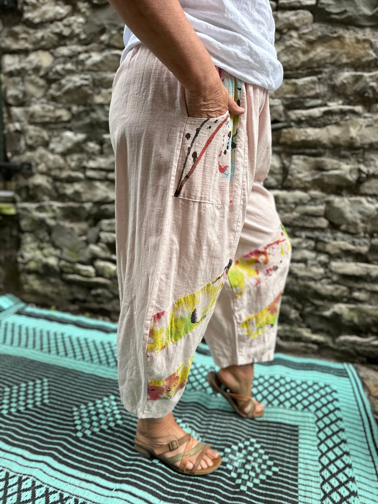 Plus Size Balloon Linen Trousers In Blush Pink Fits Size 12-24