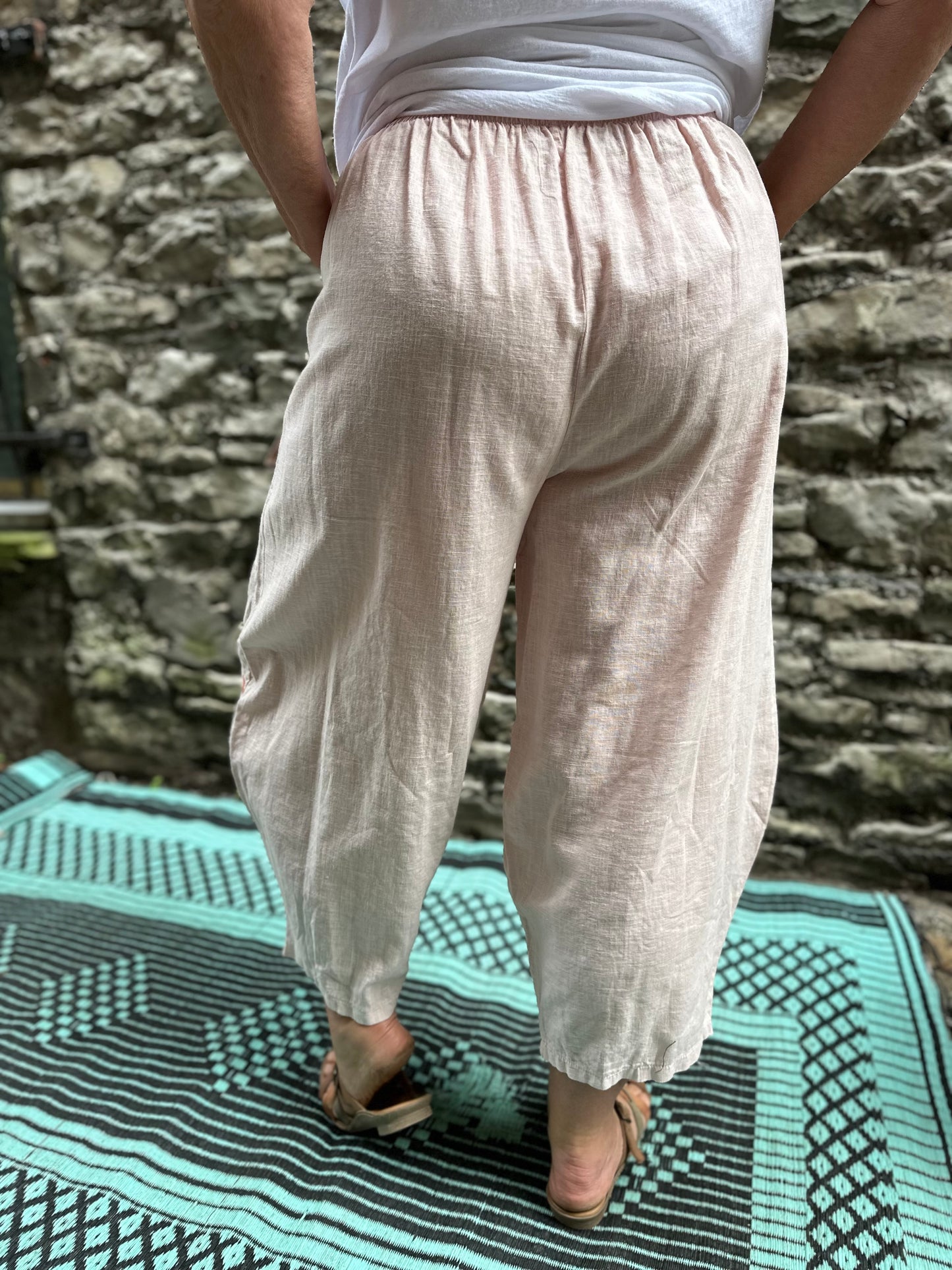 Plus Size Balloon Linen Trousers In Blush Pink Fits Size 12-24