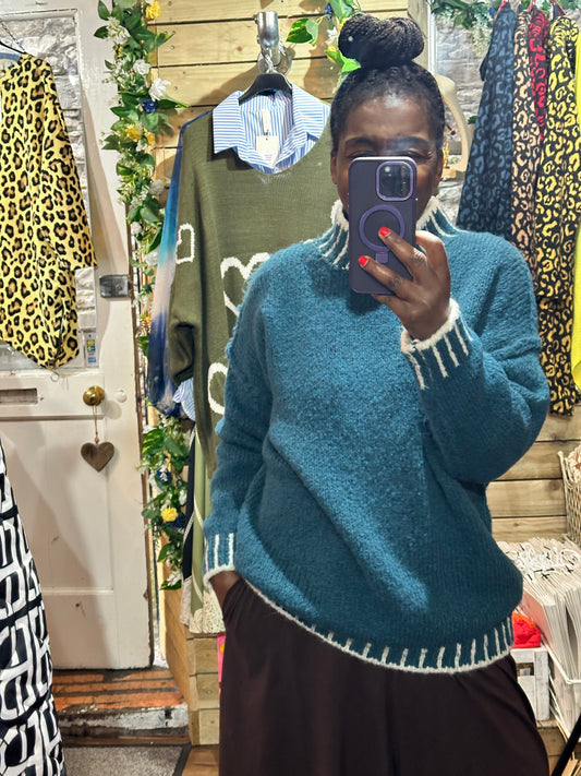 Soft Knit Teal and White Aja Jumper Fits Size 8-18
