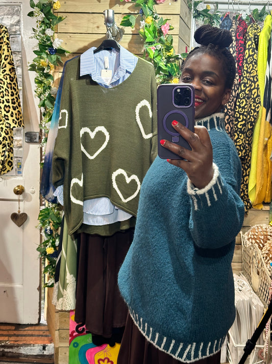 Soft Knit Teal and White Aja Jumper Fits Size 8-18