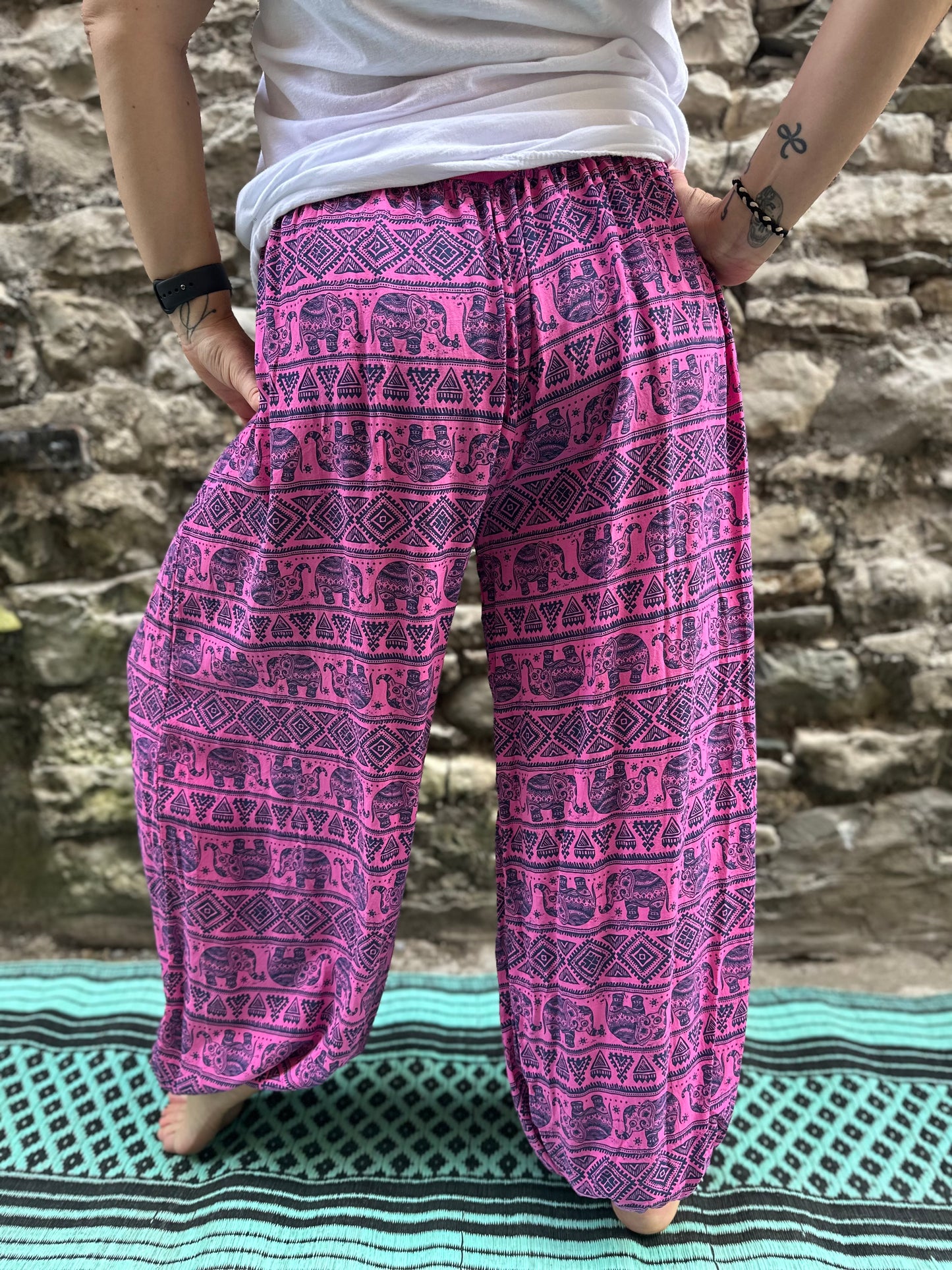 Harem Elephant Yoga Pink Trousers One Size Fits UK 10-22