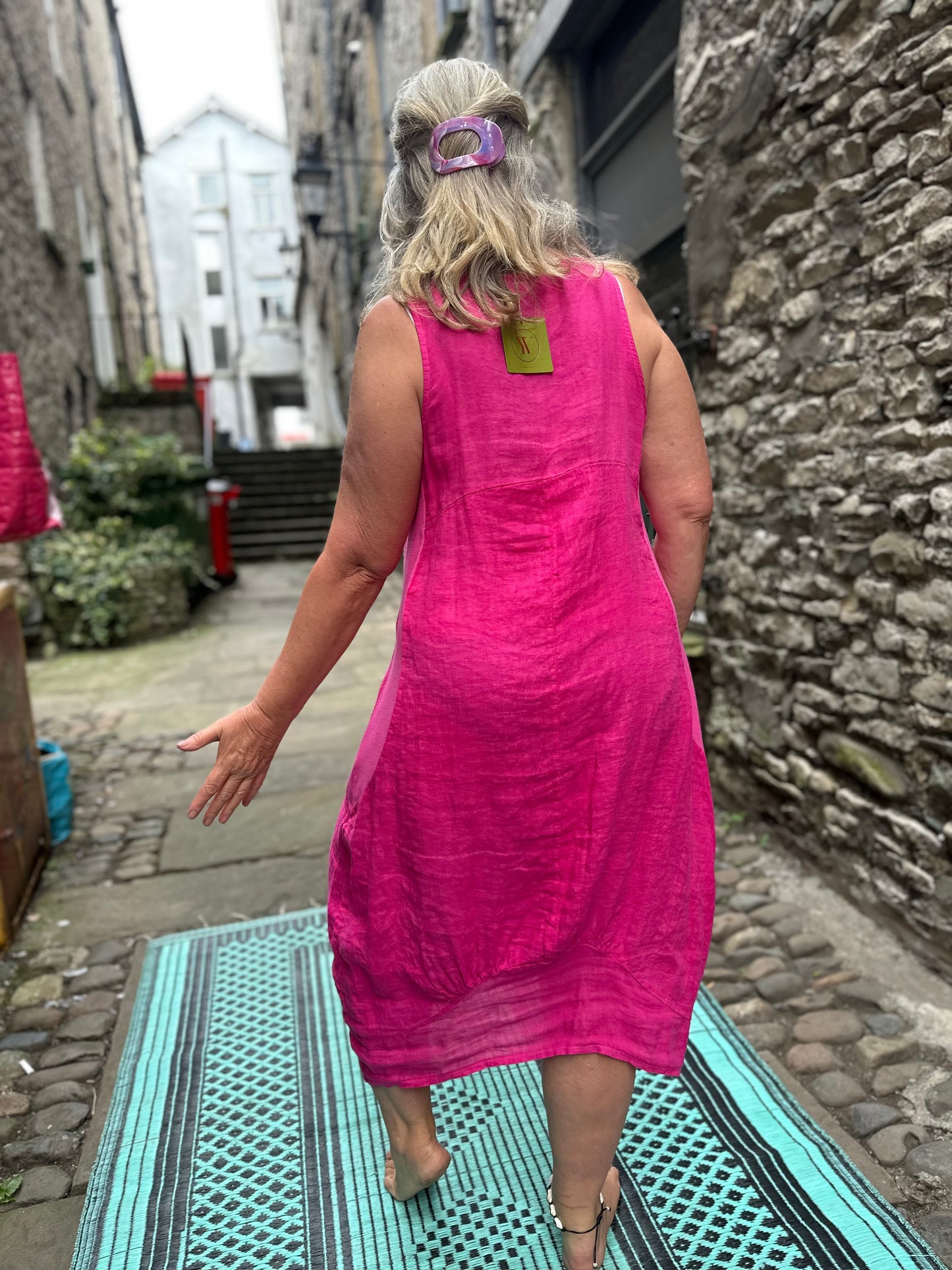 Stunning Fuchsia Pure Linen AKouma Dress with Pockets Cocoon Fits Size 10-18