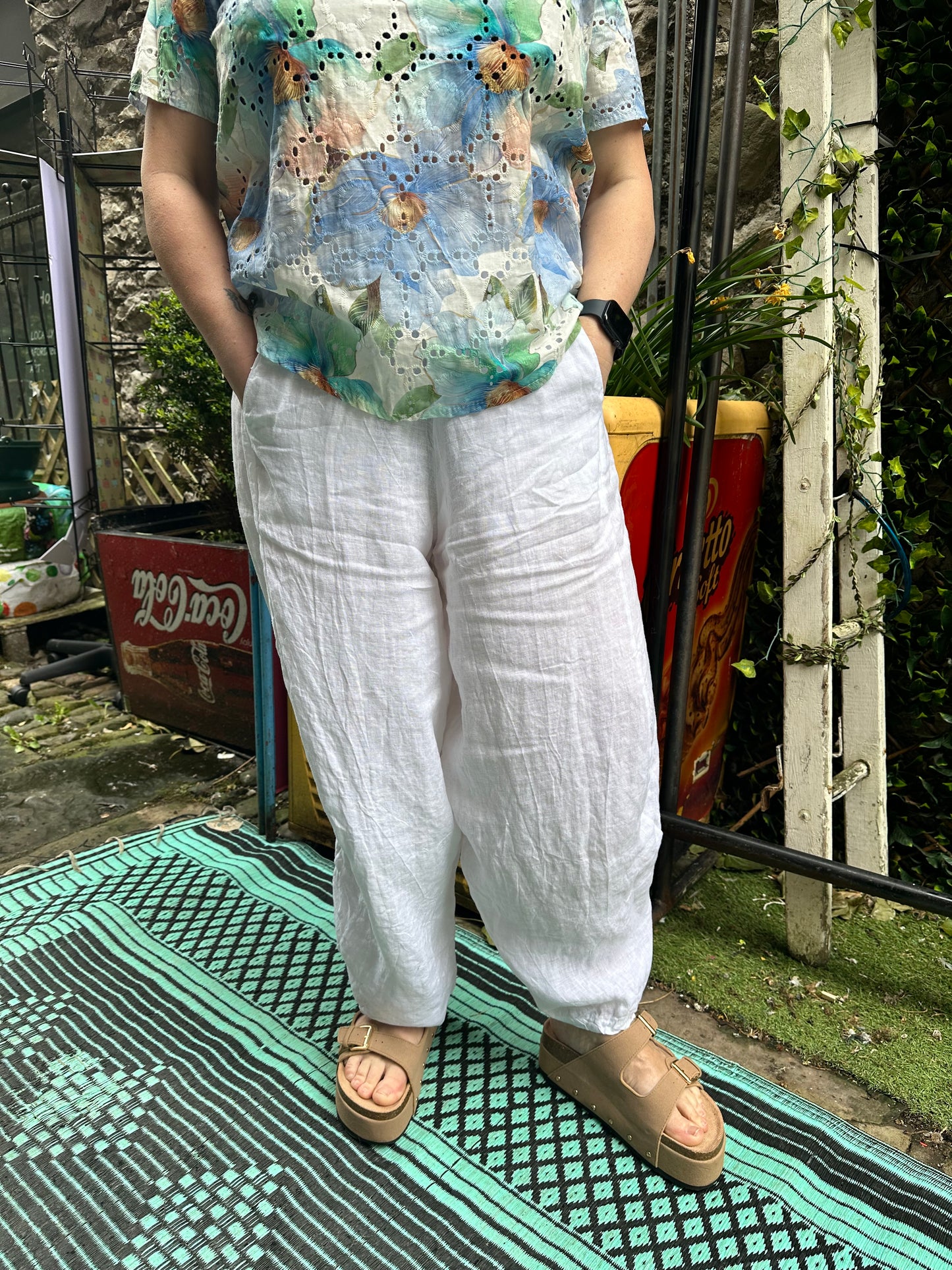 Pure Linen White Kuiza Trousers Size 8-20