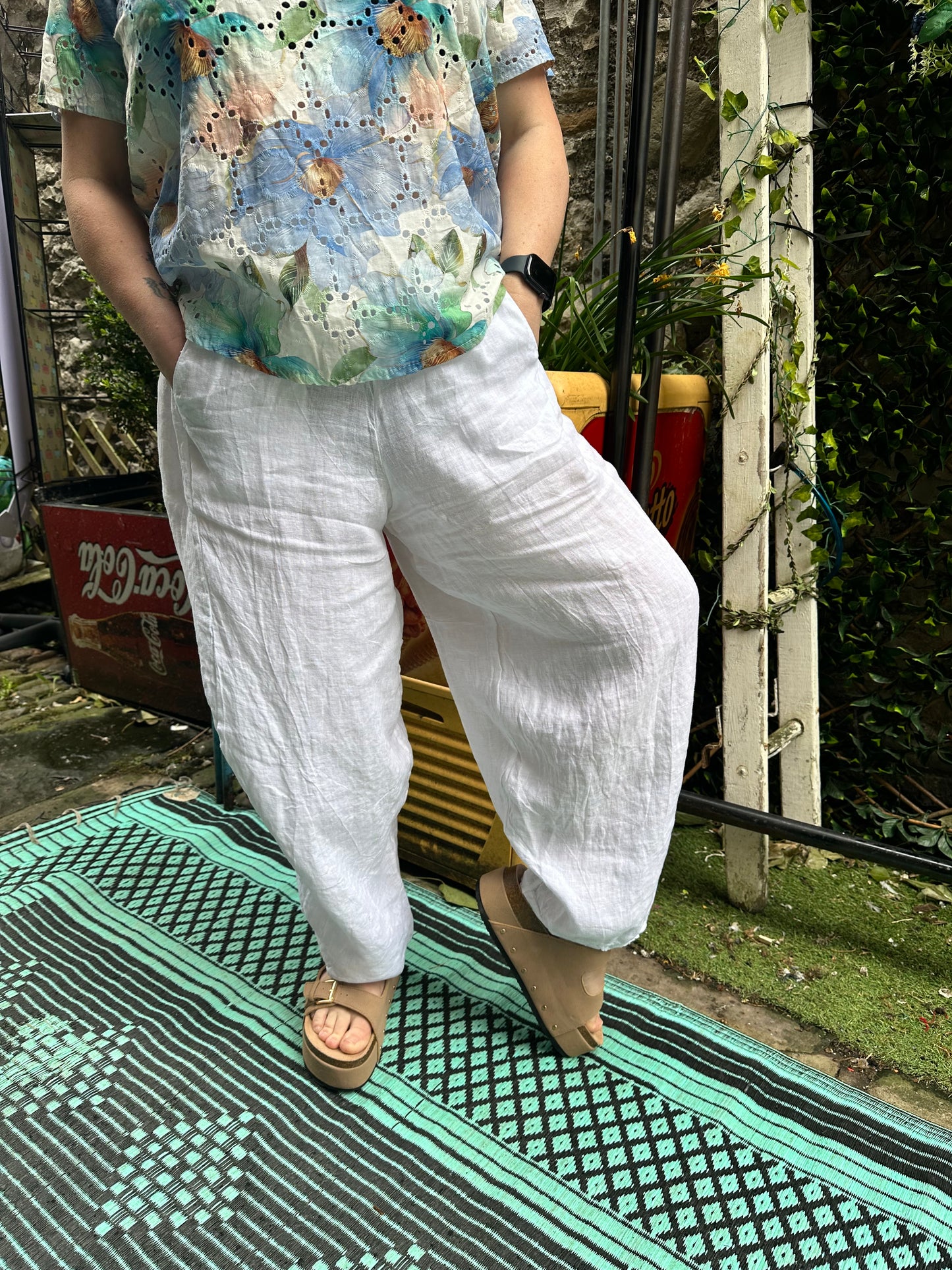 Pure Linen White Kuiza Trousers Size 8-20