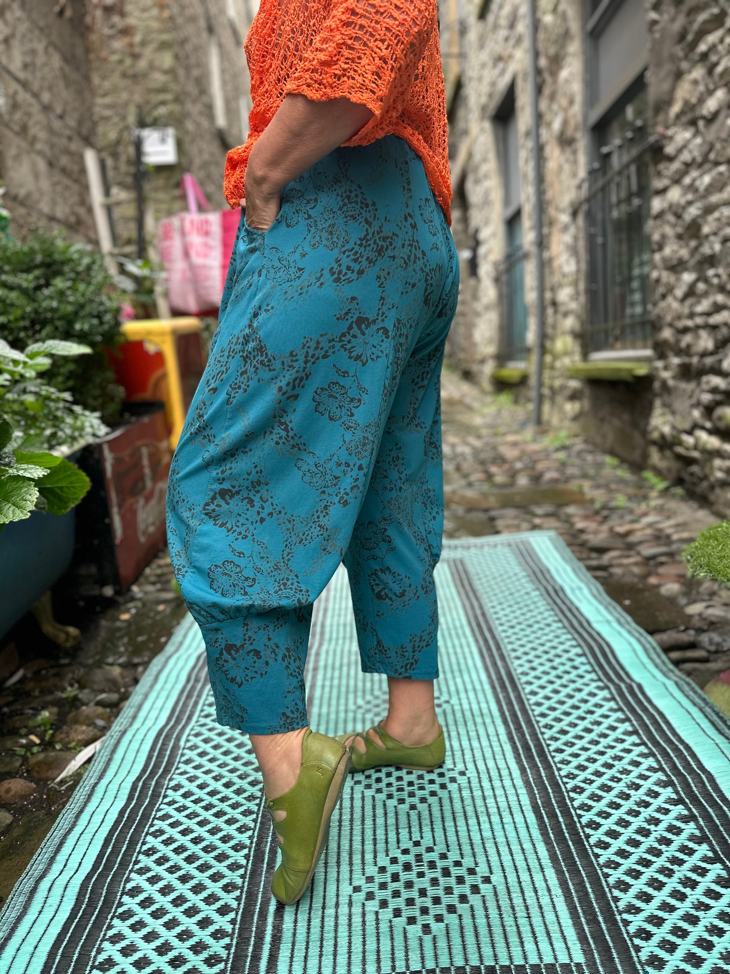 Short Length Teal and Brown Print Azu Trousers Fits Size 8-22 (Copy)