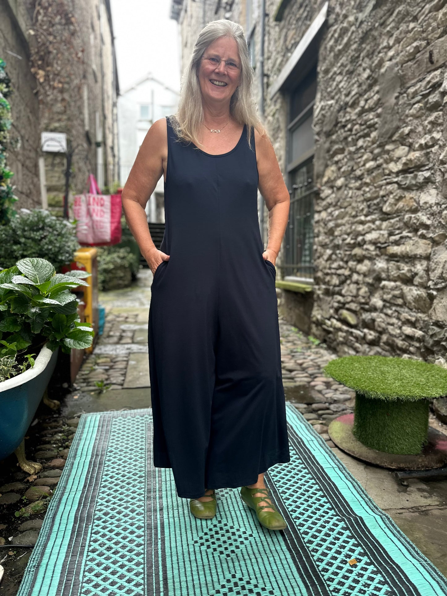 Stunning Elegant Fit Relax Navy Obbe Jumpsuit, One Piece Fits Size 10-18