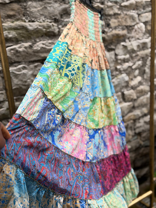 Stunning Patchwork Silk Blend Hannah Skirt one Size Fits 8-18
