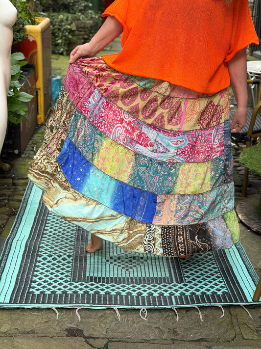 Stunning Patchwork Silk Blend Hannah Skirt one Size Fits 8-18