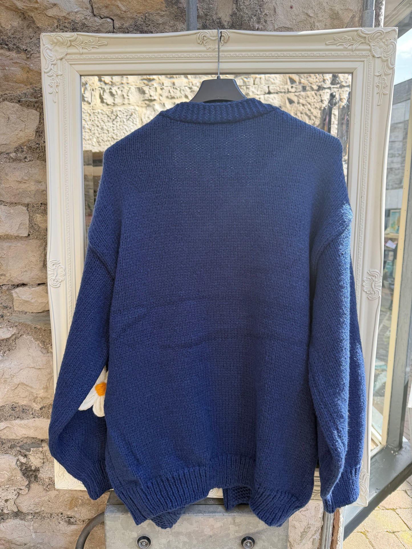 Stunning Soft Knit Daisy Cardigan In Navy Size M/L