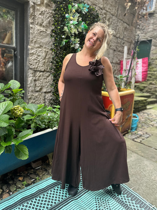 Preloved Stunning Elegant Fit Relax brown Colour Obbe Jumpsuit, One Piece Fits Size 10-18