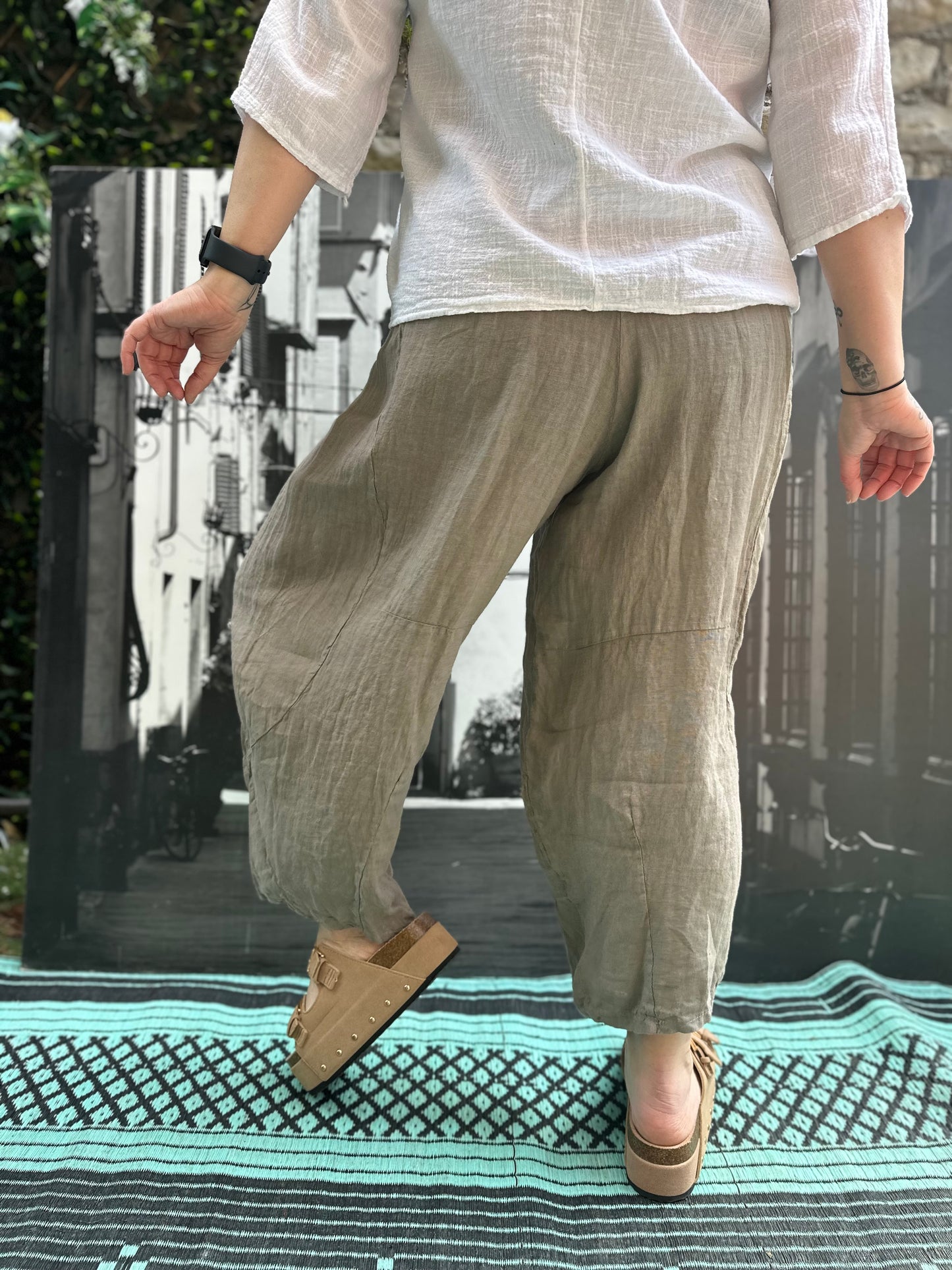 Pure Linen Earth Brown Kuiza Trousers Size 8-20
