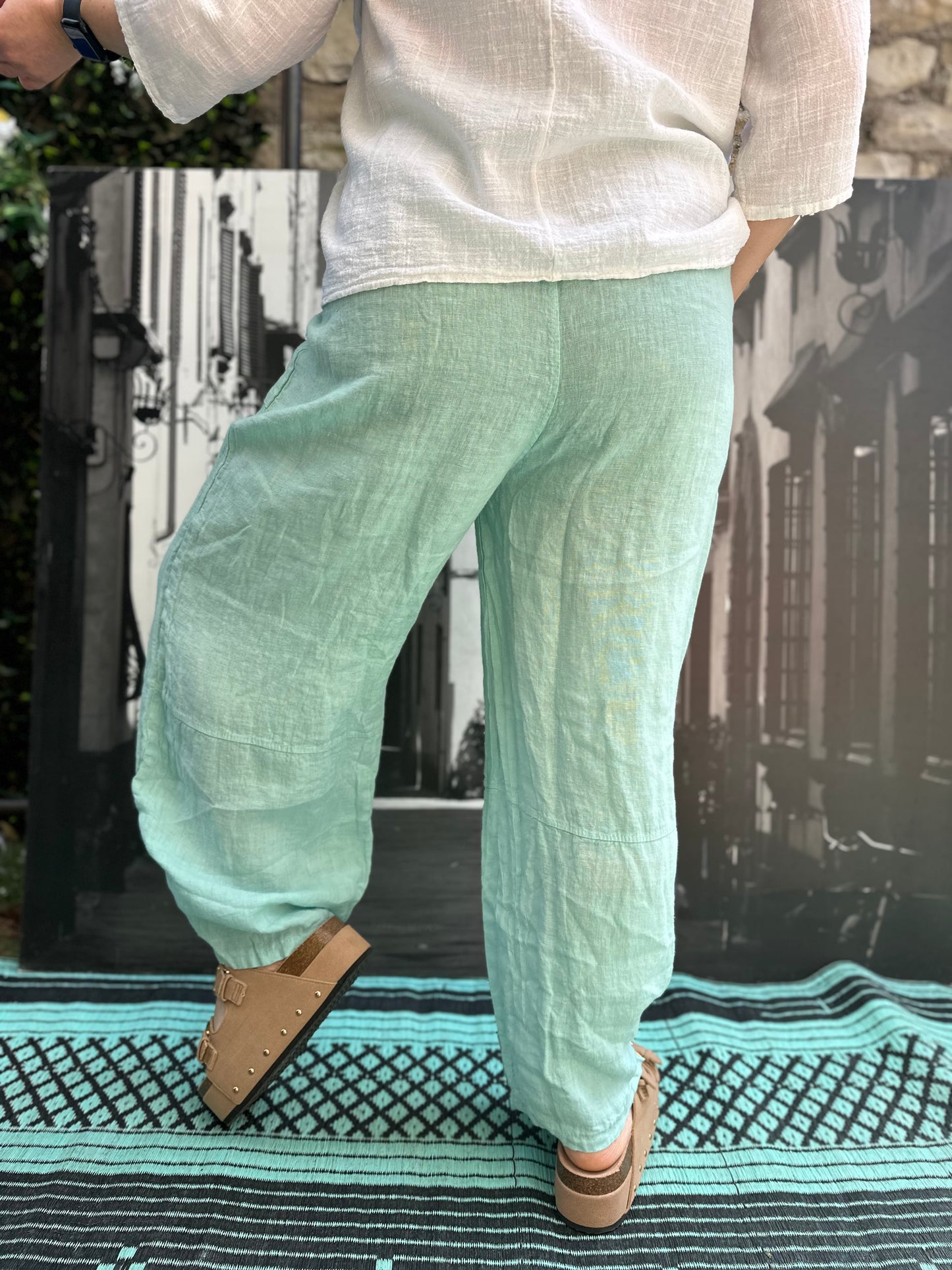 Pure Linen Mint Colour Kouna Trousers Size 8-16