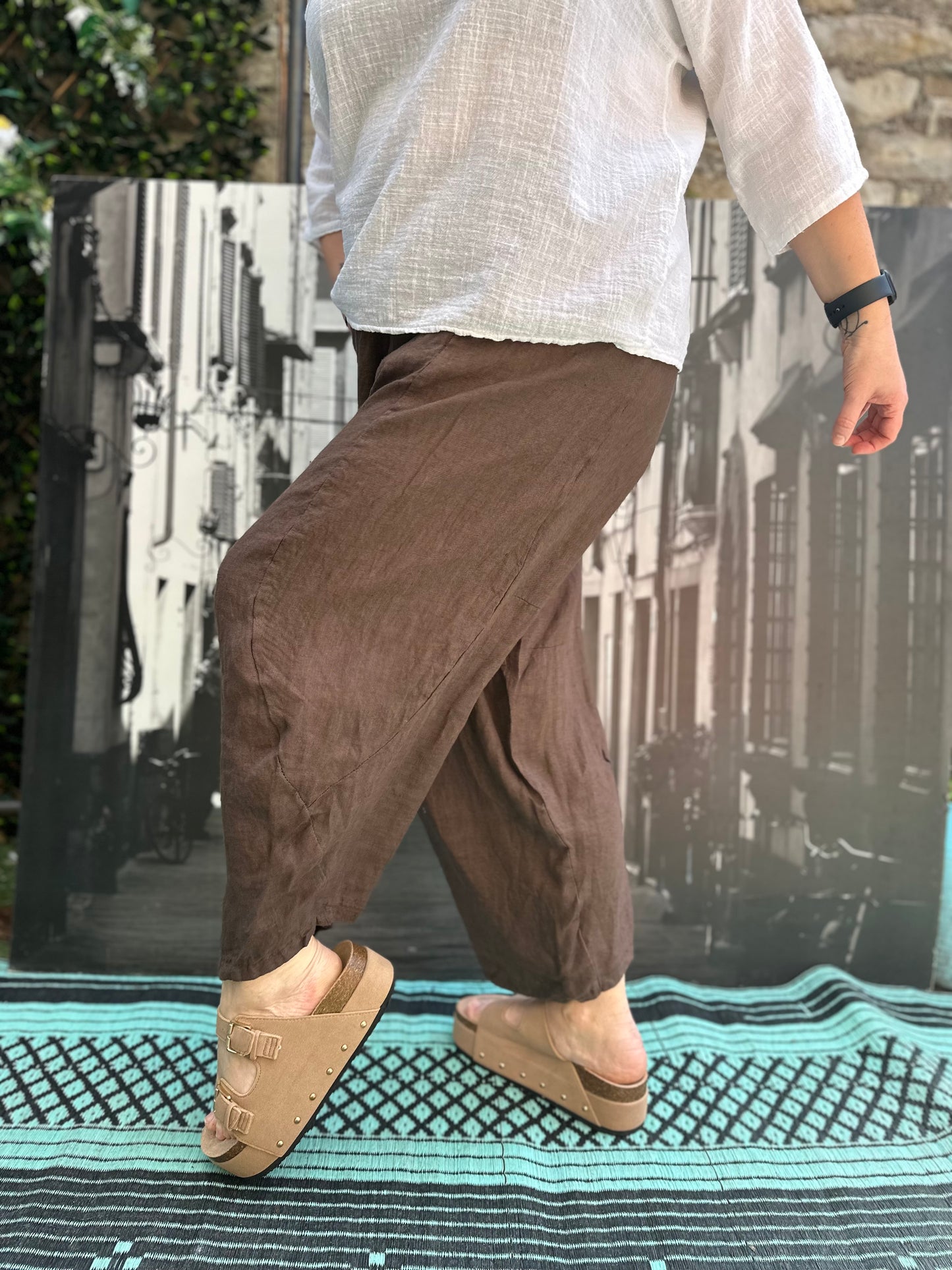 Pure Linen Chocolate Brown Kuiza Trousers Size 8-20