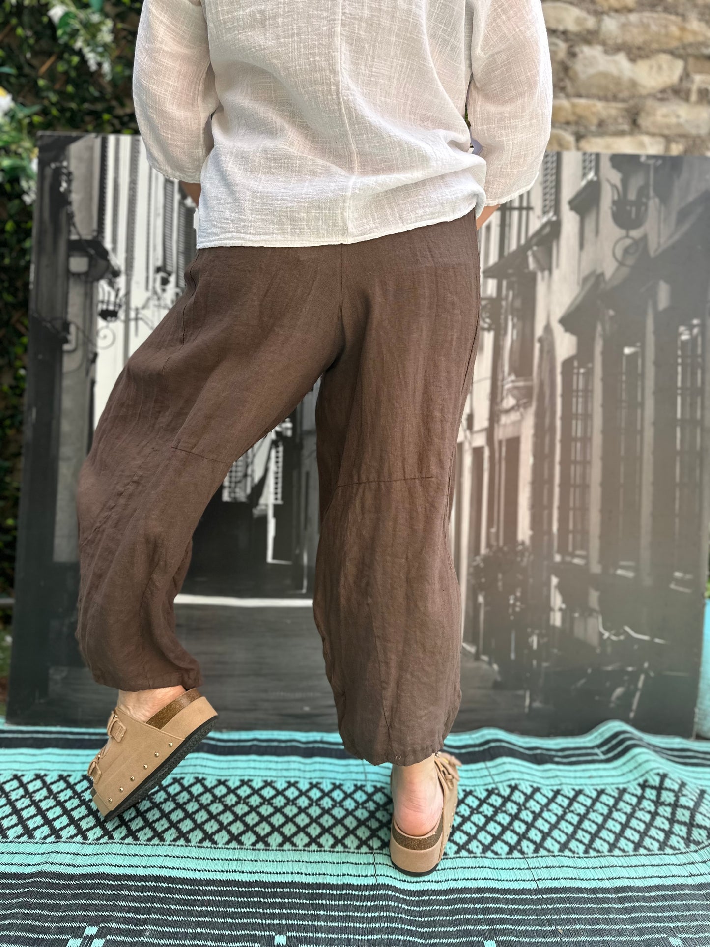 Pure Linen Chocolate Brown Kuiza Trousers Size 8-20