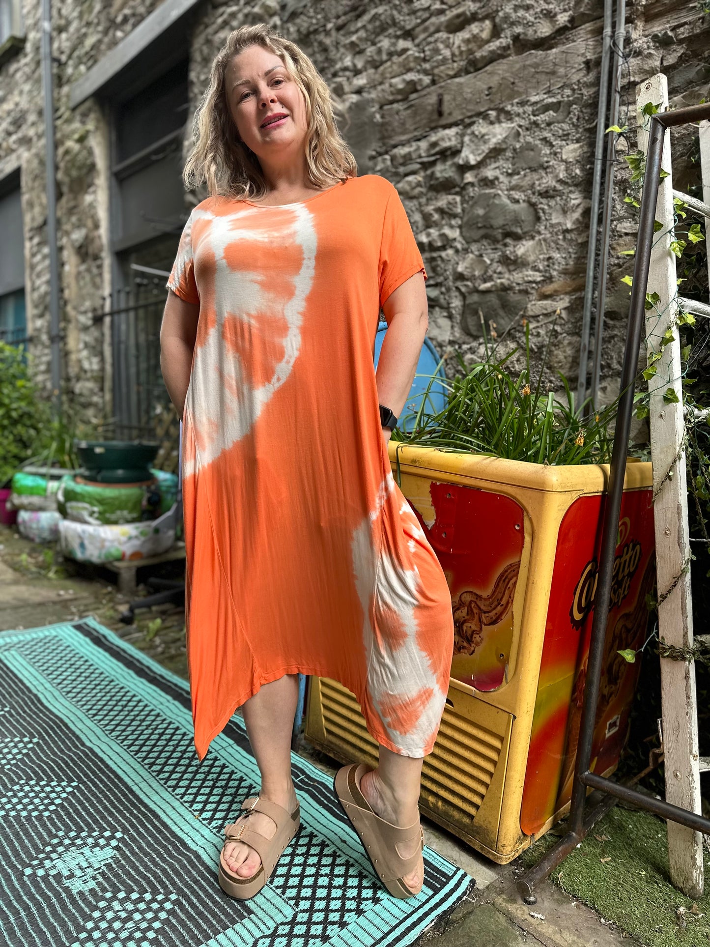 Made Italy Kodo Tie Dye Orange Dress Fit Size 10-24