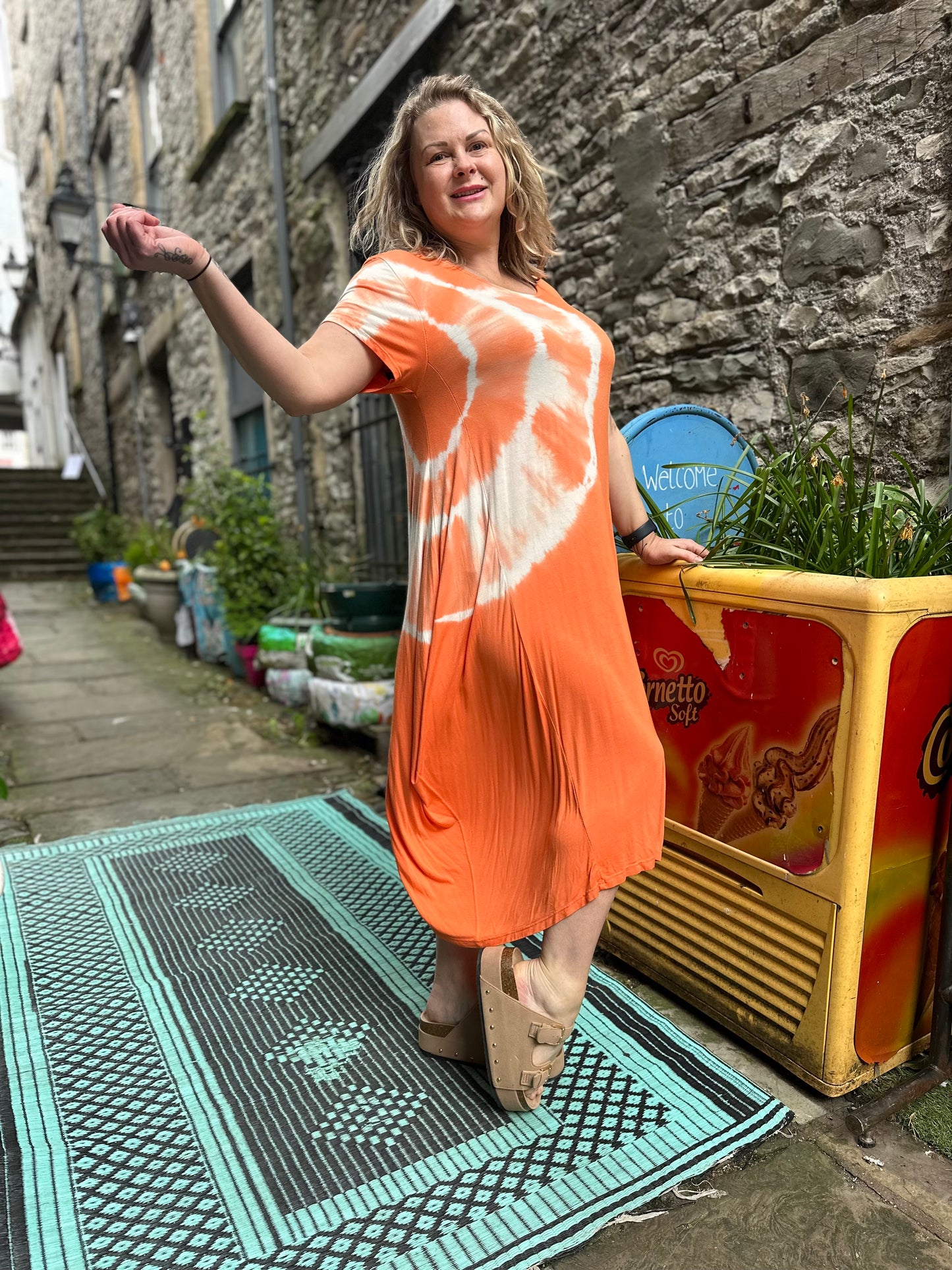 Made Italy Kodo Tie Dye Orange Dress Fit Size 10-24